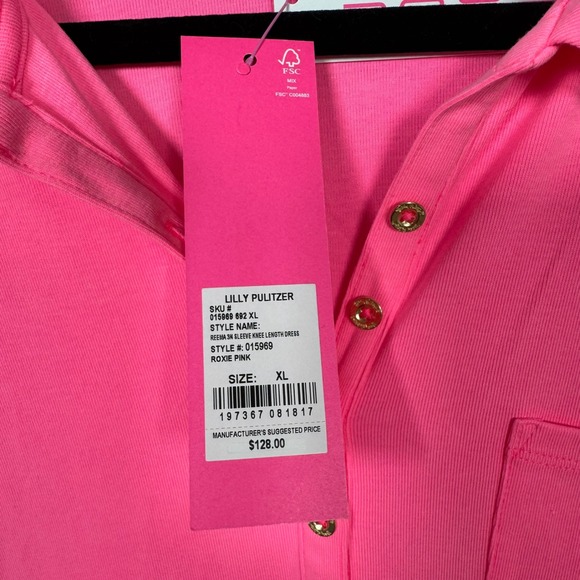 NWT Lilly Pulitzer Reema Roxie Hot Pink XL Polo Dress 3/4 Sleeve Preppy Coastal - Picture 2 of 16